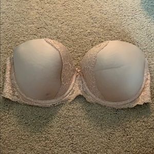 Tan lacy strapless bra